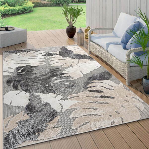 World Rug Gallery Palm Floral Leaves Indoor/Outdoor Area Rug 5' x 7' Gray 5553GRAY5X7 - main